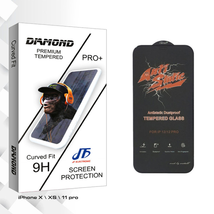 محافظ صفحه نمایش جی اف مدل Diamond Glass ANTI-STATIC مناسب برای گوشی موبایل اپل iPhone X / XS / 11 pro