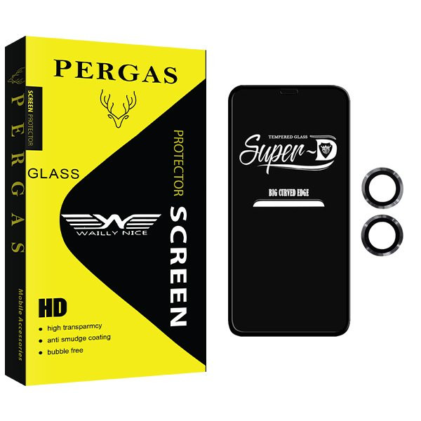 محافظ صفحه نمایش وایلی نایس مدل Pergas SuperD مناسب برای گوشی موبایل اپل iPhone 11  به همراه محافظ لنز گوشی