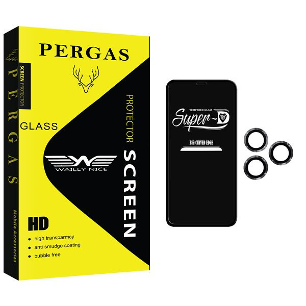 محافظ صفحه نمایش وایلی نایس مدل Pergas SuperD مناسب برای گوشی موبایل اپل iPhone 12 Pro به همراه محافظ لنز گوشی