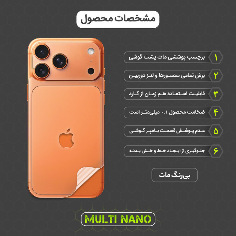 محافظ پشت گوشی مات نانو هیدروژل مولتی نانو مدل X-F1B مناسب برای گوشی موبایل اپل iPhone 17 Pro Max