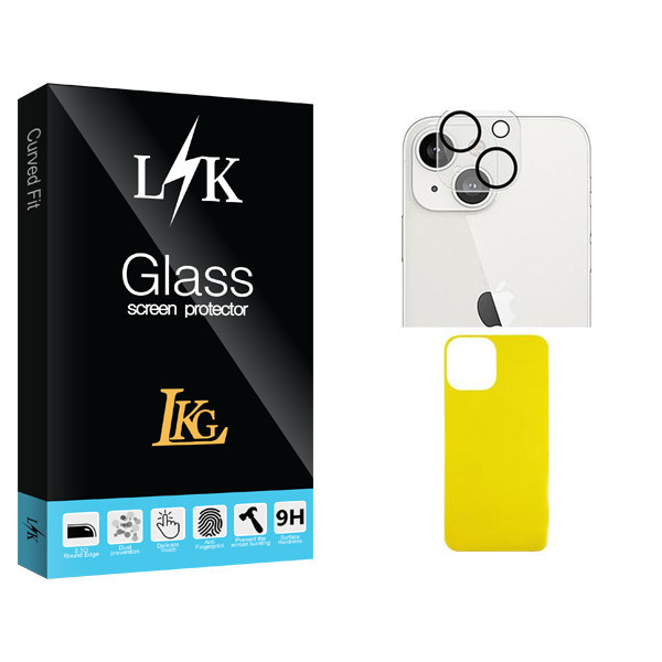 محافظ پشت گوشی ال کا جی مدل LK Glass FLL مناسب برای گوشی موبایل اپل iPhone 13 به همراه محافظ لنز دوربین