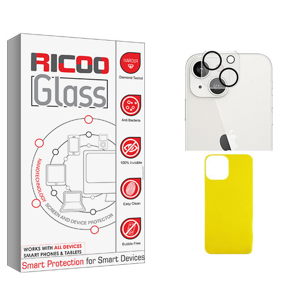 محافظ پشت گوشی ریکو مدل Ricoo Glass FLL مناسب برای گوشی موبایل اپل iPhone 13 به همراه محافظ لنز دوربین