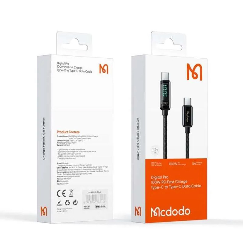 کابل USB-C مک دودو مدل Digital Pro 100W PD Fast Charge طول 1.2 متر