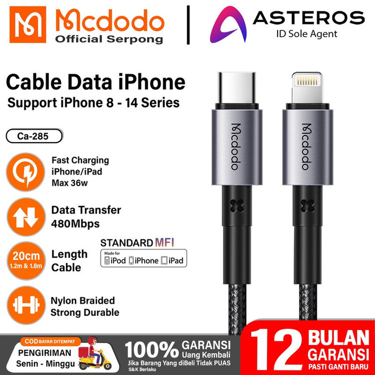 کابل تبدیل USB-C به لایتنینگ مک دودو مدل CA-2851 طول 1.8 متر