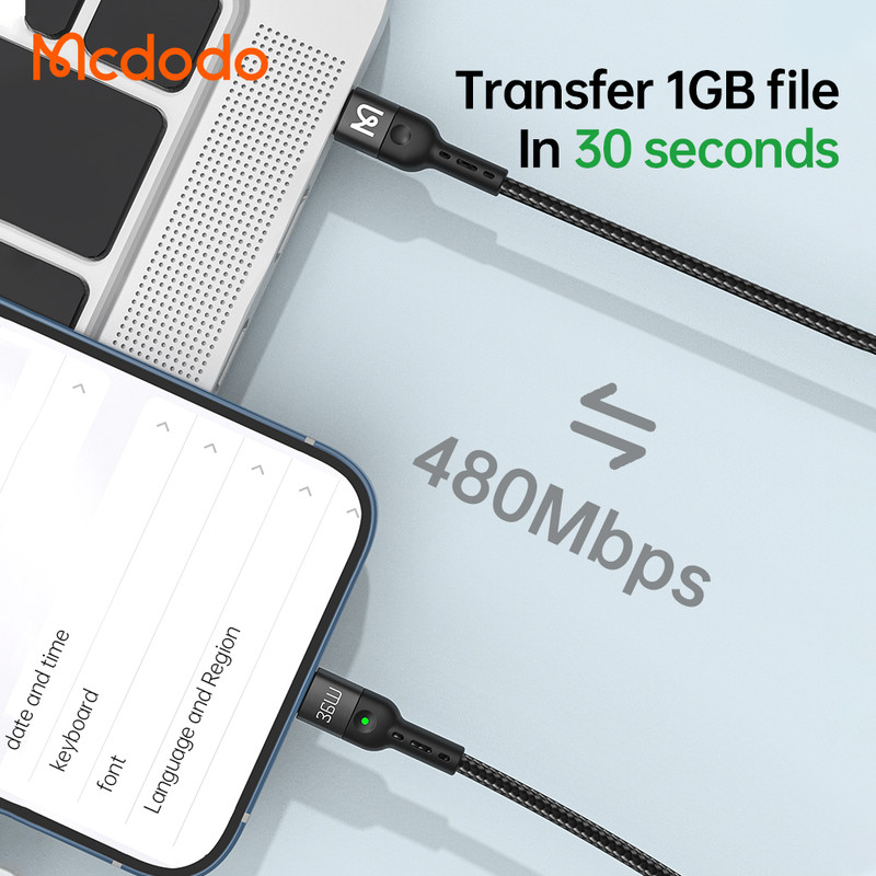 کابل تبدیل USB-C به لایتنینگ مک دودو مدل CA-1960 طول 1.8 متر