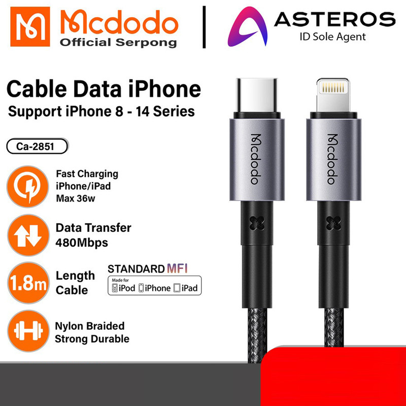 کابل تبدیل USB-C به لایتنینگ مک دودو مدل CA-2851 طول 1.8 متر