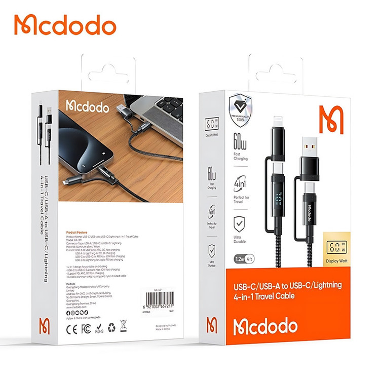 کابل تبدیل USB-C به USB/لایتنینگ مک دودو مدل CA-1990 طول 1.2 متر
