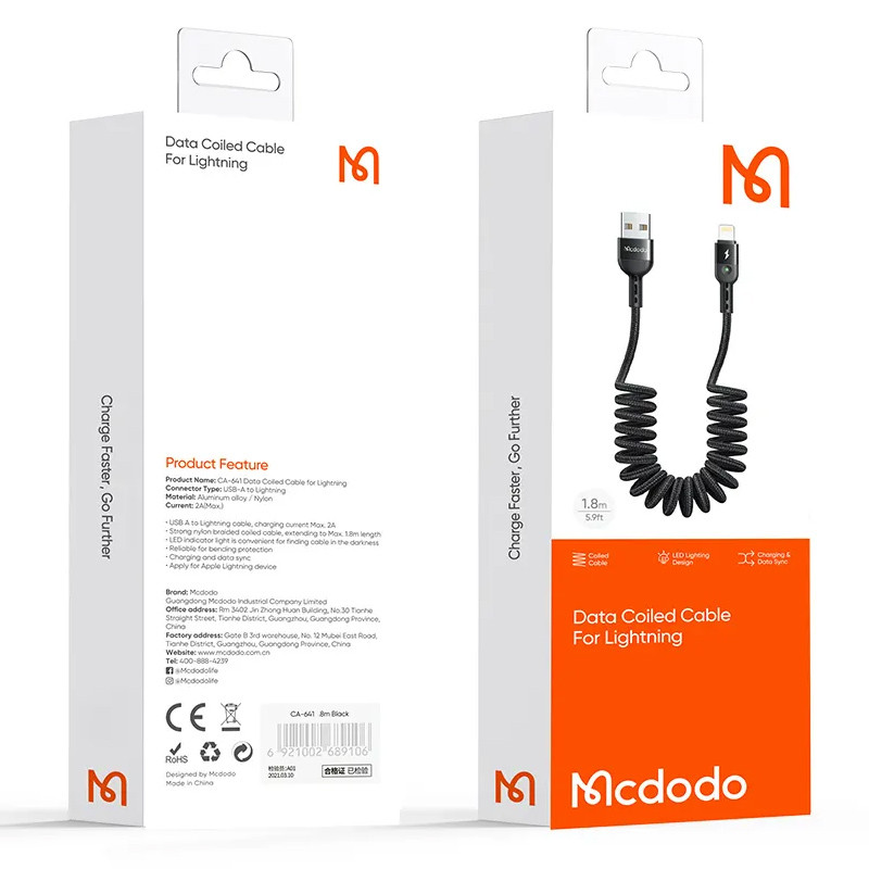 کابل تبدیل USB به لایتنینگ مک دودو مدل CA-641 طول 1.8 متر