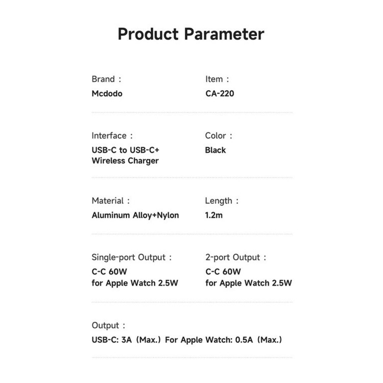 کابل تبدیل USB-C به A.W Charger / USB-C مک دودو مدل CA-220 طول 1.2 متر