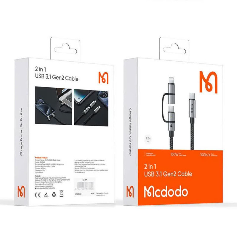 کابل تبدیل USB-C به USB-C/لایتنینگ مک دودو مدل ca-0450 طول 1.2 متر