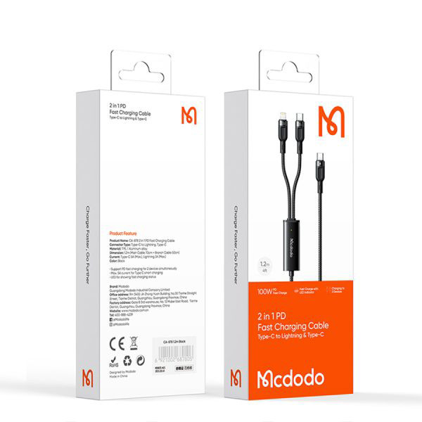 کابل تبدیل usb-c به لایتنینگ / usb-c مک دودو مدل ca-8780 طول 1.2 متر