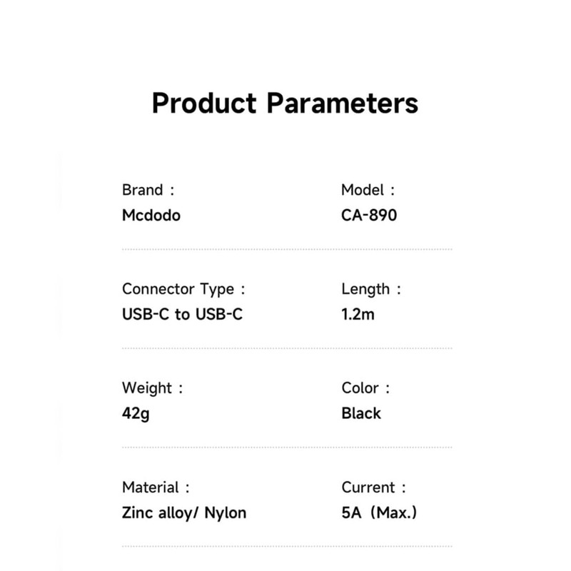 کابل USB-C مک دودو مدل CA-8900 240W طول 1.2 متر