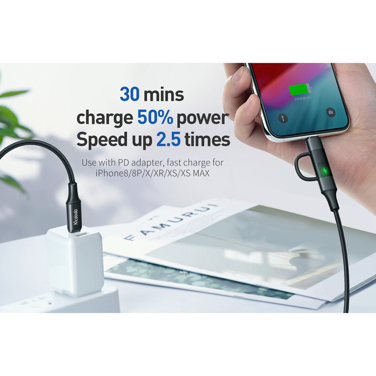 کابل تبدیل USB-C به لایتنینگ/USB-C مک دودو مدل 2IN1 PD Fast Charge طول 1.2 متر