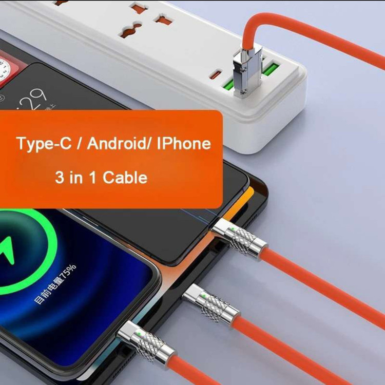 کابل تبدیل USB به لایتنینگ/MICROUSB/USB-C اچ تی ام مدل 3in1 به طول 1.2 متر