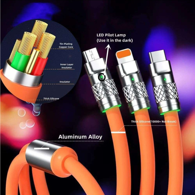 کابل تبدیل USB به لایتنینگ/MICROUSB/USB-C اچ تی ام مدل 3in1 به طول 1.2 متر