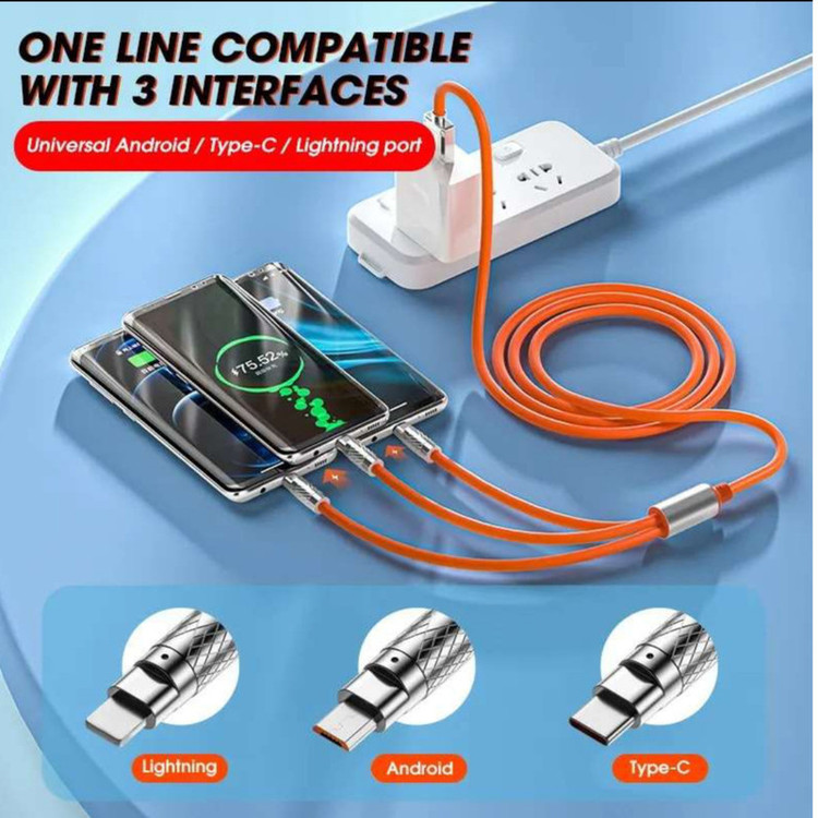 کابل تبدیل USB به لایتنینگ/MICROUSB/USB-C اچ تی ام مدل 3in1 به طول 1.2 متر